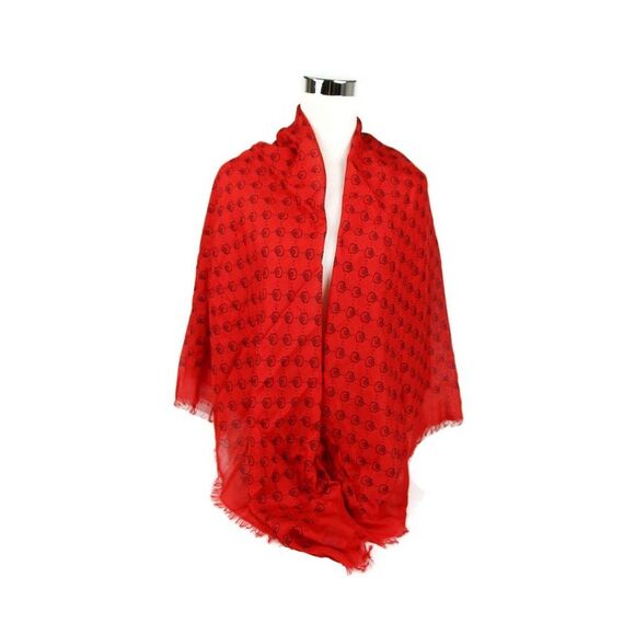 Gucci Women's Ghost Red Modal / Silk GG Skull Print Large Square Scarf - Picture 7 of 8